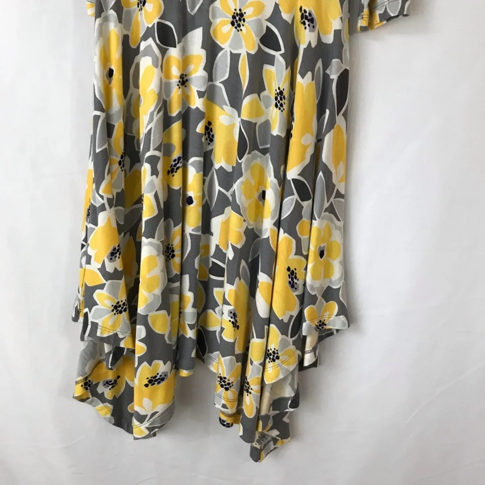 GYMBOREE Maxi Dress Size 6 A-Symmetrical Yellow Gray Floral 3/4 Sleeve